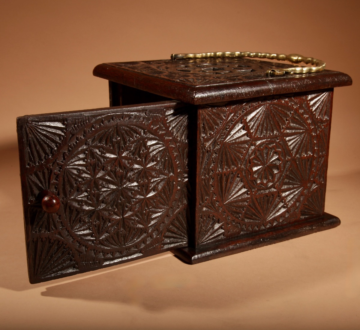  Interesting Finally Oak Chip Carved Foot Stove, Possibly Frisian.