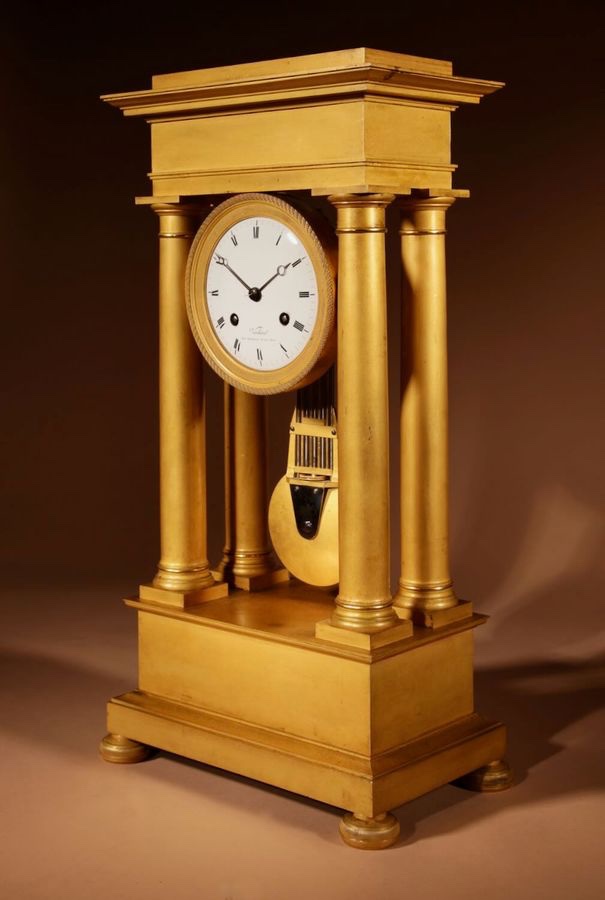Interesting French Charles X Very Fine Original Gilded Portico Clock Circa 1830.-photo-4