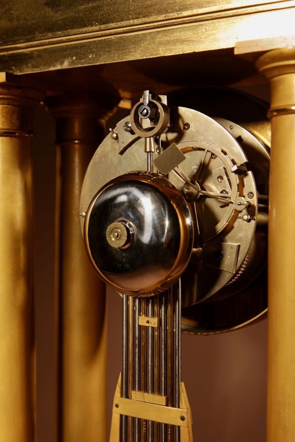 Interesting French Charles X Very Fine Original Gilded Portico Clock Circa 1830.-photo-5