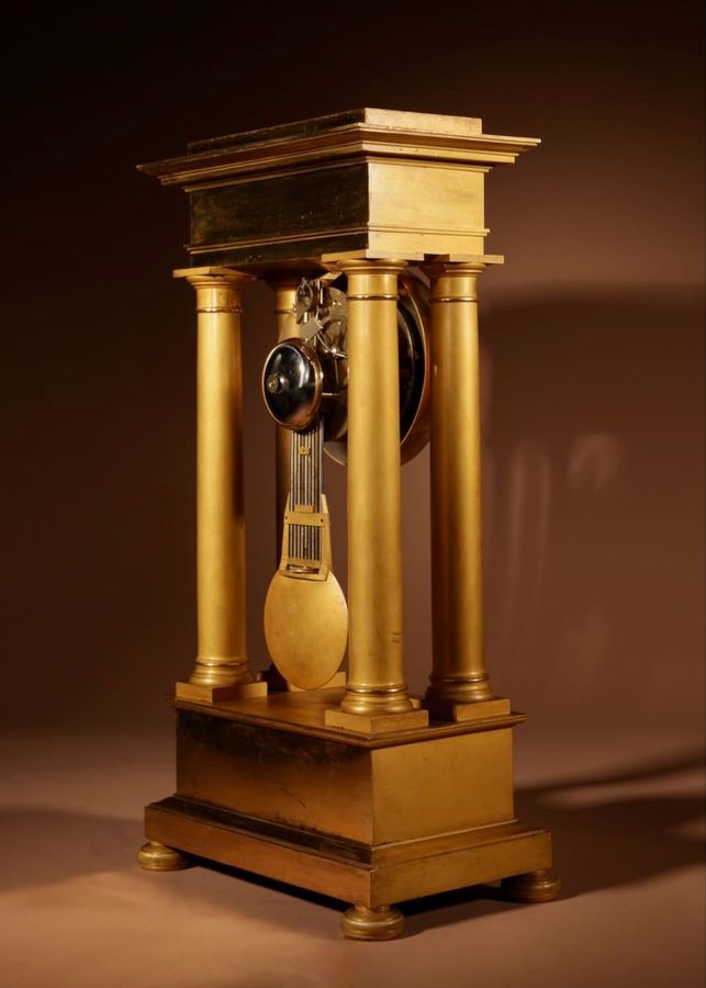 Interesting French Charles X Very Fine Original Gilded Portico Clock Circa 1830.-photo-6