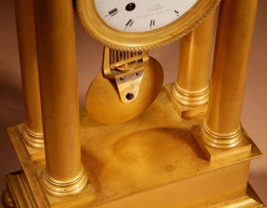 Interesting French Charles X Very Fine Original Gilded Portico Clock Circa 1830.-photo-8