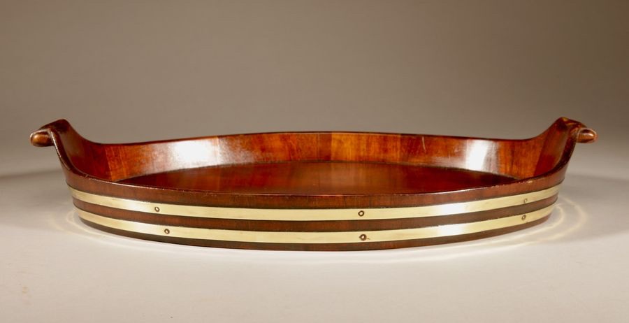 A Very Decorative And Useful Original Oval Mahogany And Brass Coopered Tray.-photo-1