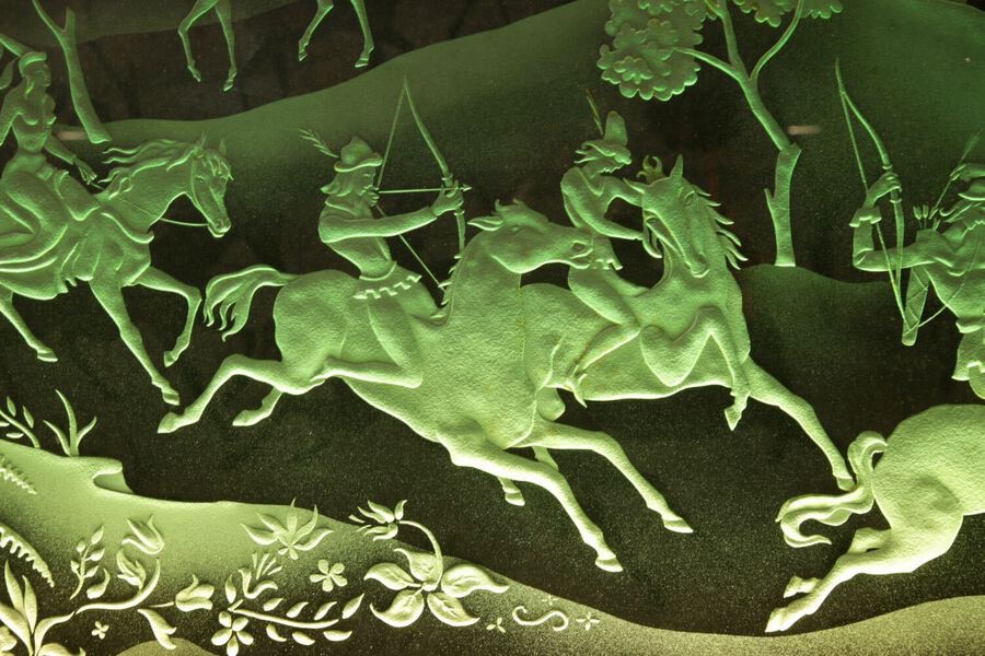  Falconry And Hunting Interest Magnificent Art Deco Illuminated Etched And Engraved Very Large -photo-3
