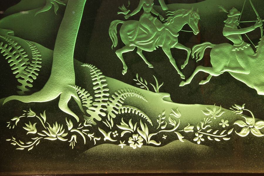  Falconry And Hunting Interest Magnificent Art Deco Illuminated Etched And Engraved Very Large -photo-1