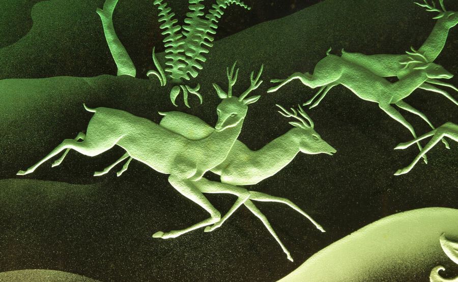  Falconry And Hunting Interest Magnificent Art Deco Illuminated Etched And Engraved Very Large -photo-2