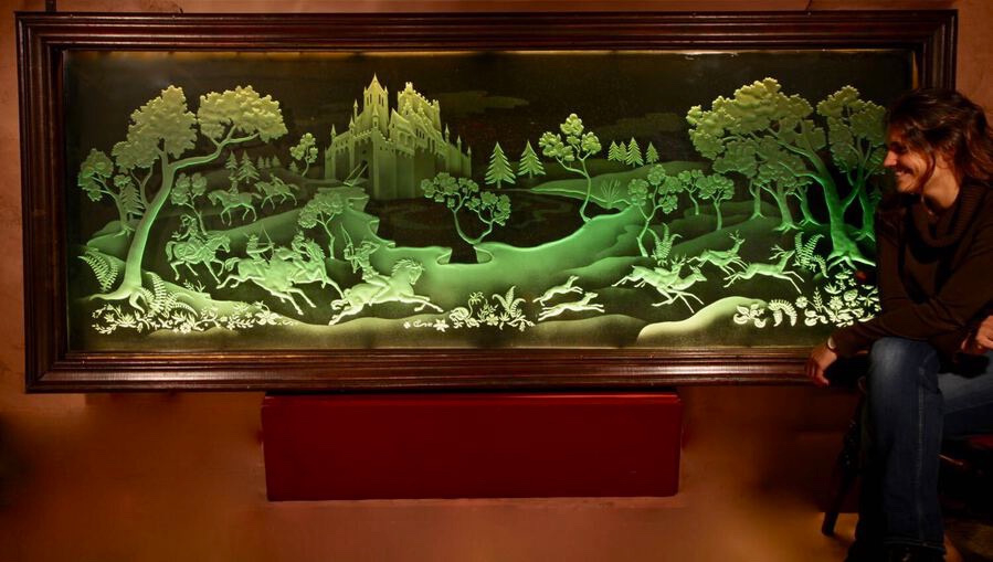  Falconry And Hunting Interest Magnificent Art Deco Illuminated Etched And Engraved Very Large 