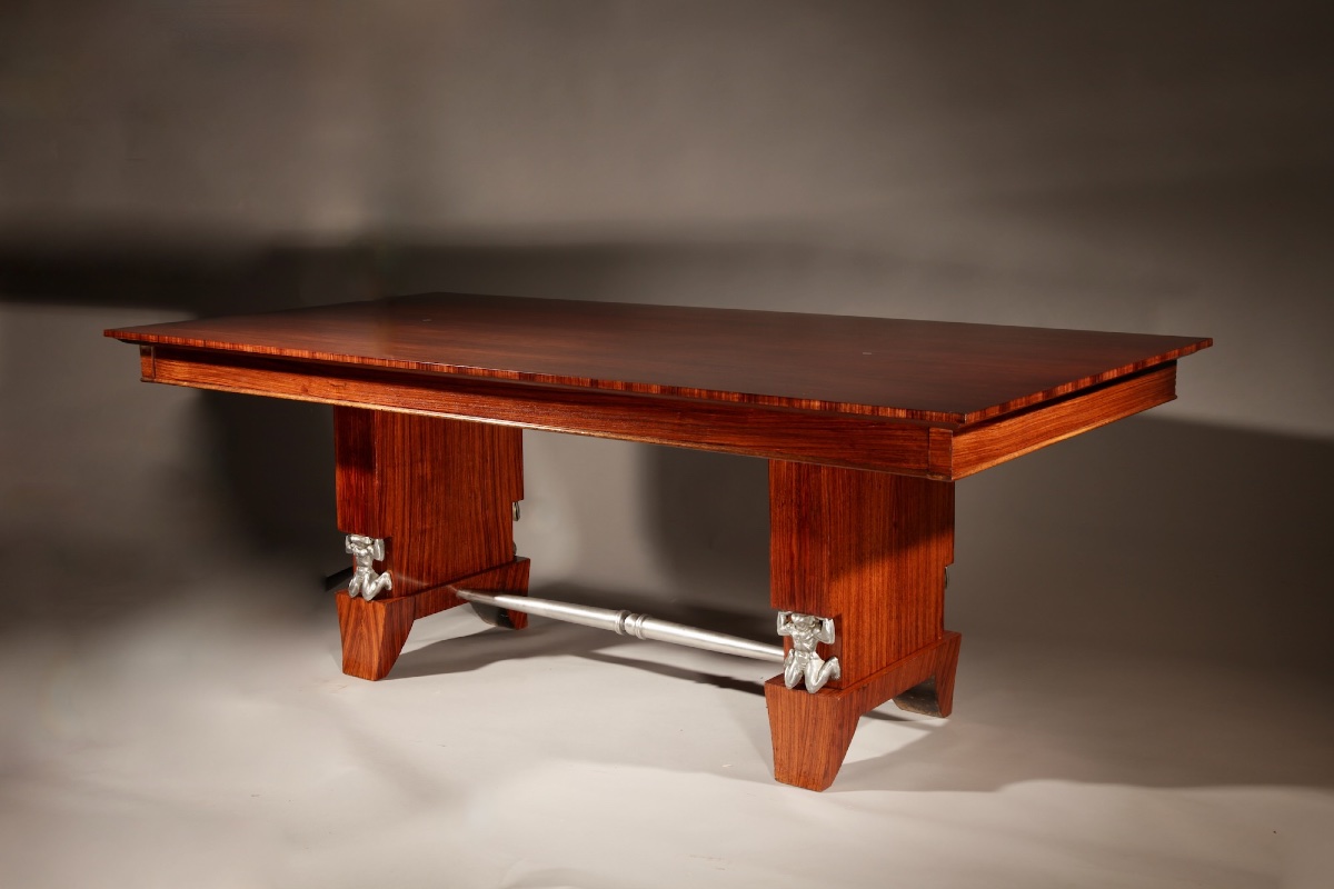 French Art Deco Interesting Rosewood Writing/extending Dining Table.-photo-2
