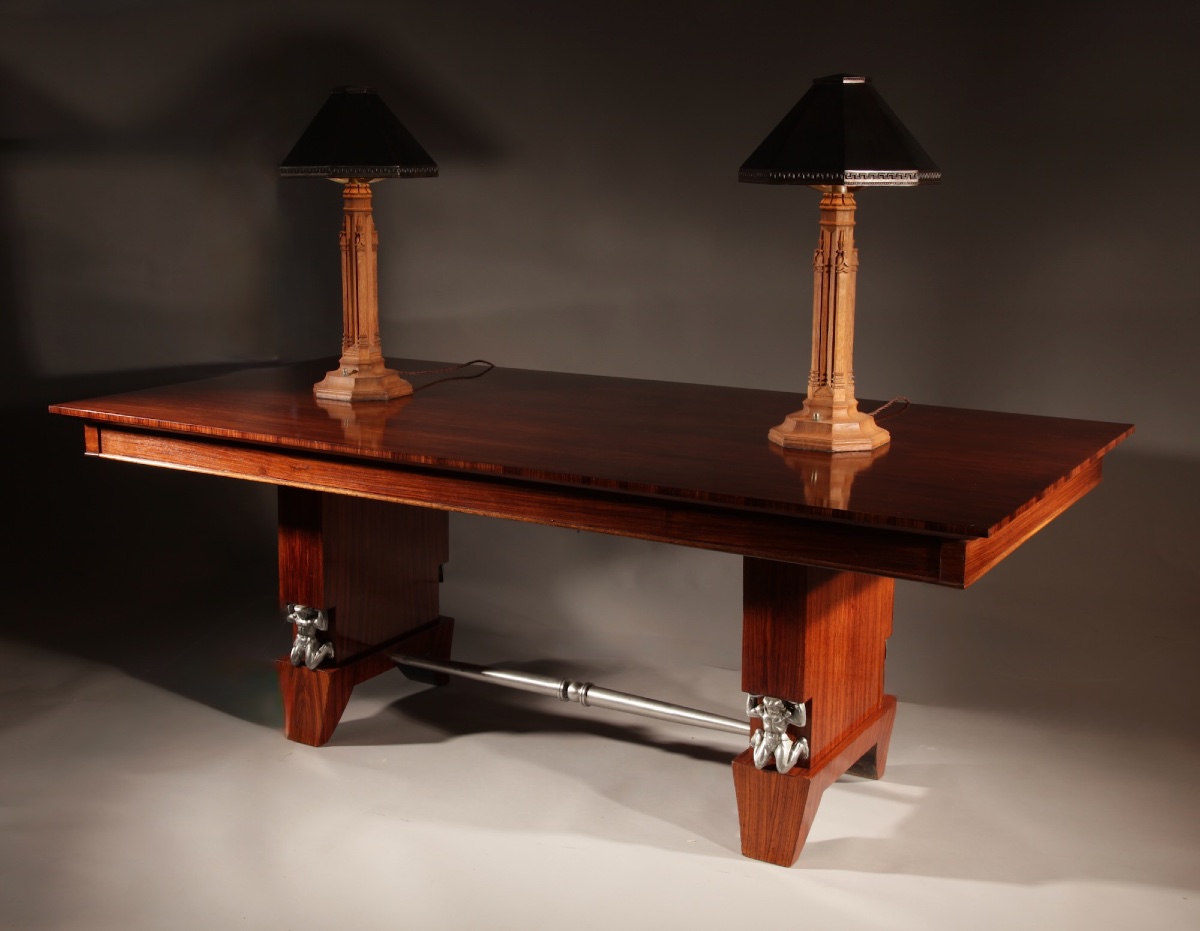 French Art Deco Interesting Rosewood Writing/extending Dining Table.-photo-3