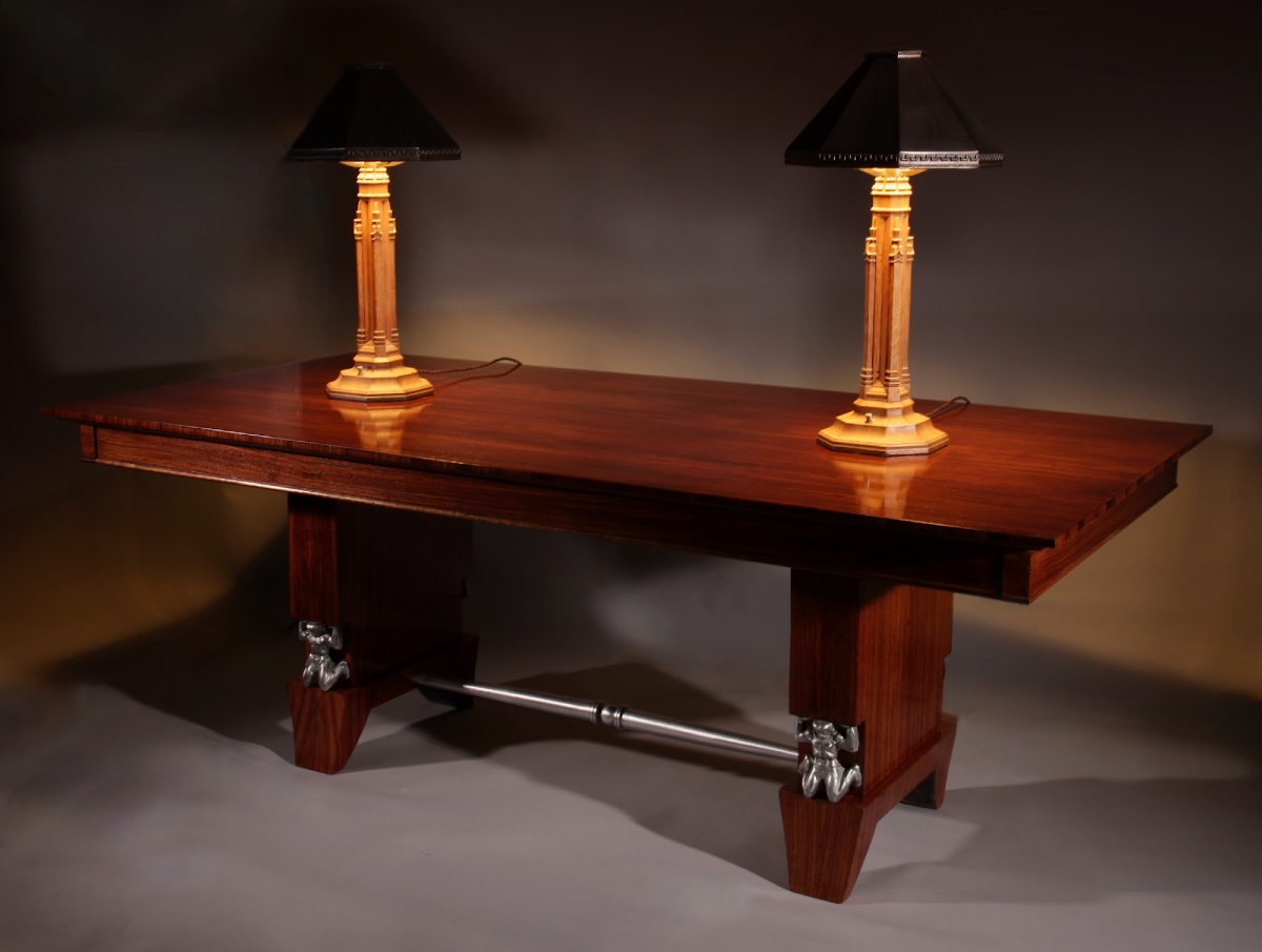 French Art Deco Interesting Rosewood Writing/extending Dining Table.-photo-4