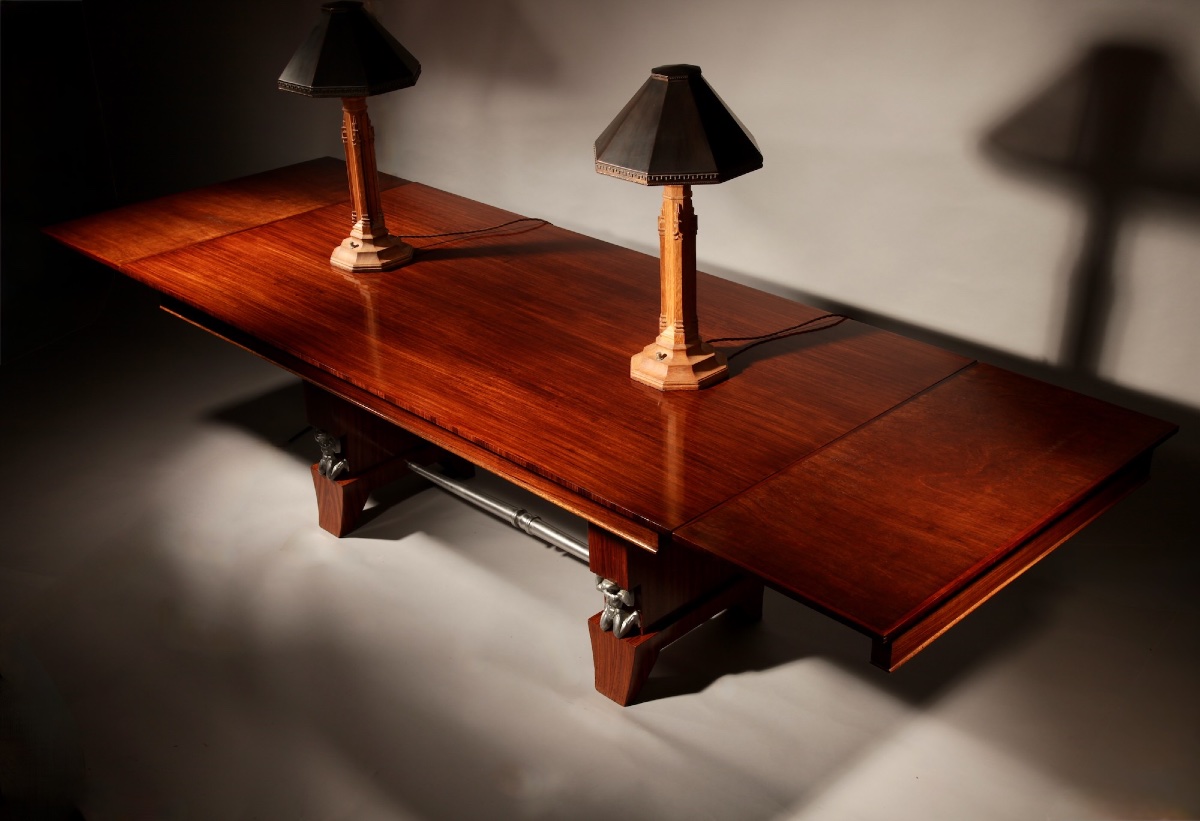 French Art Deco Interesting Rosewood Writing/extending Dining Table.-photo-5