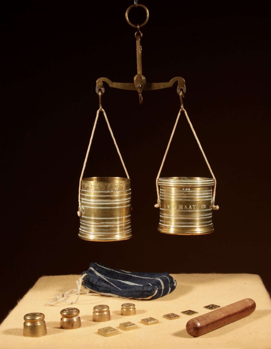 Interesting And Rare Dutch Brass Bushel Balance Complete Set 1846. Of “2 N D Maatjes -photo-2