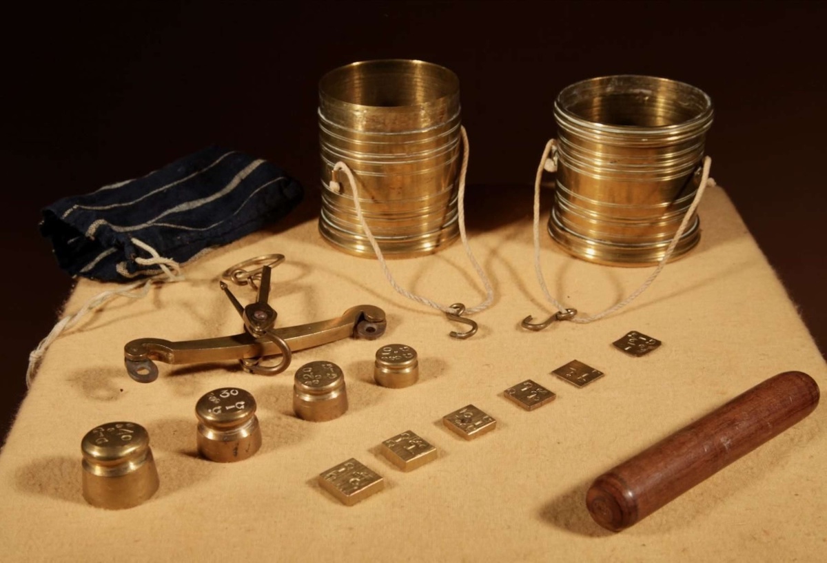 Interesting And Rare Dutch Brass Bushel Balance Complete Set 1846. Of “2 N D Maatjes 