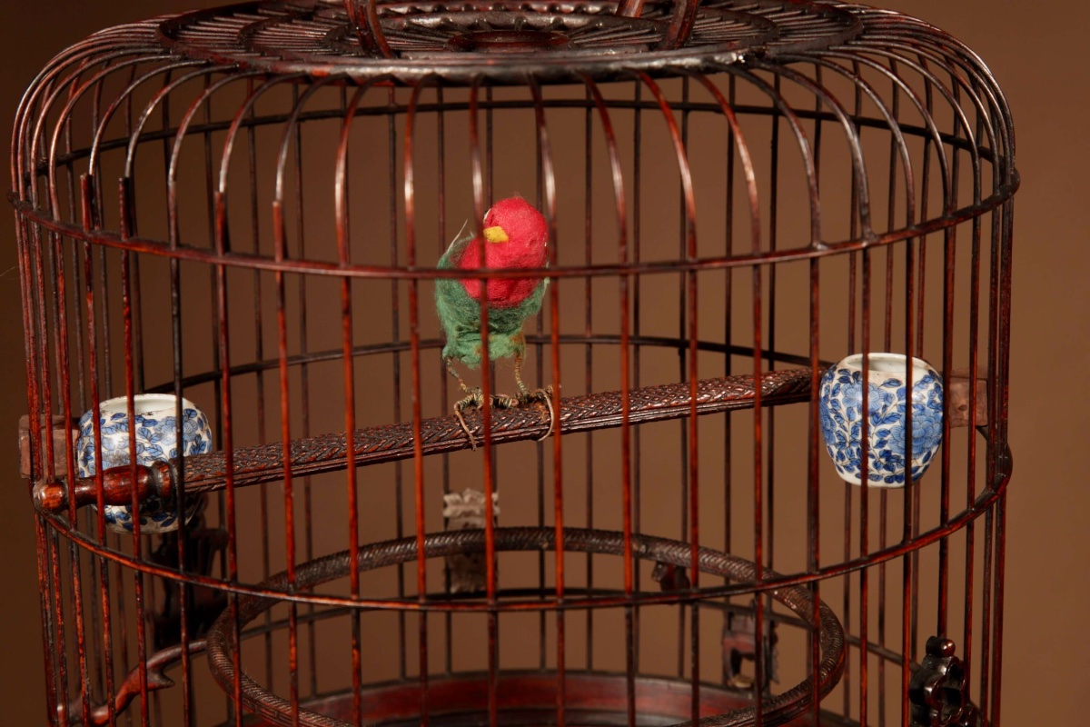 Fine Made And Carved Chinese Bamboo Bird Cage.-photo-2