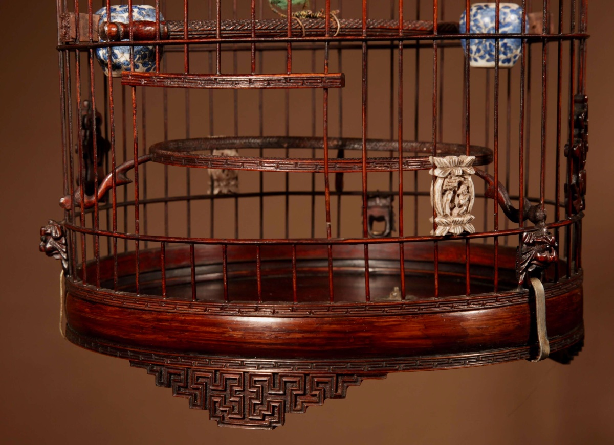 Fine Made And Carved Chinese Bamboo Bird Cage.-photo-3