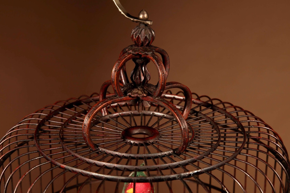 Fine Made And Carved Chinese Bamboo Bird Cage.-photo-4