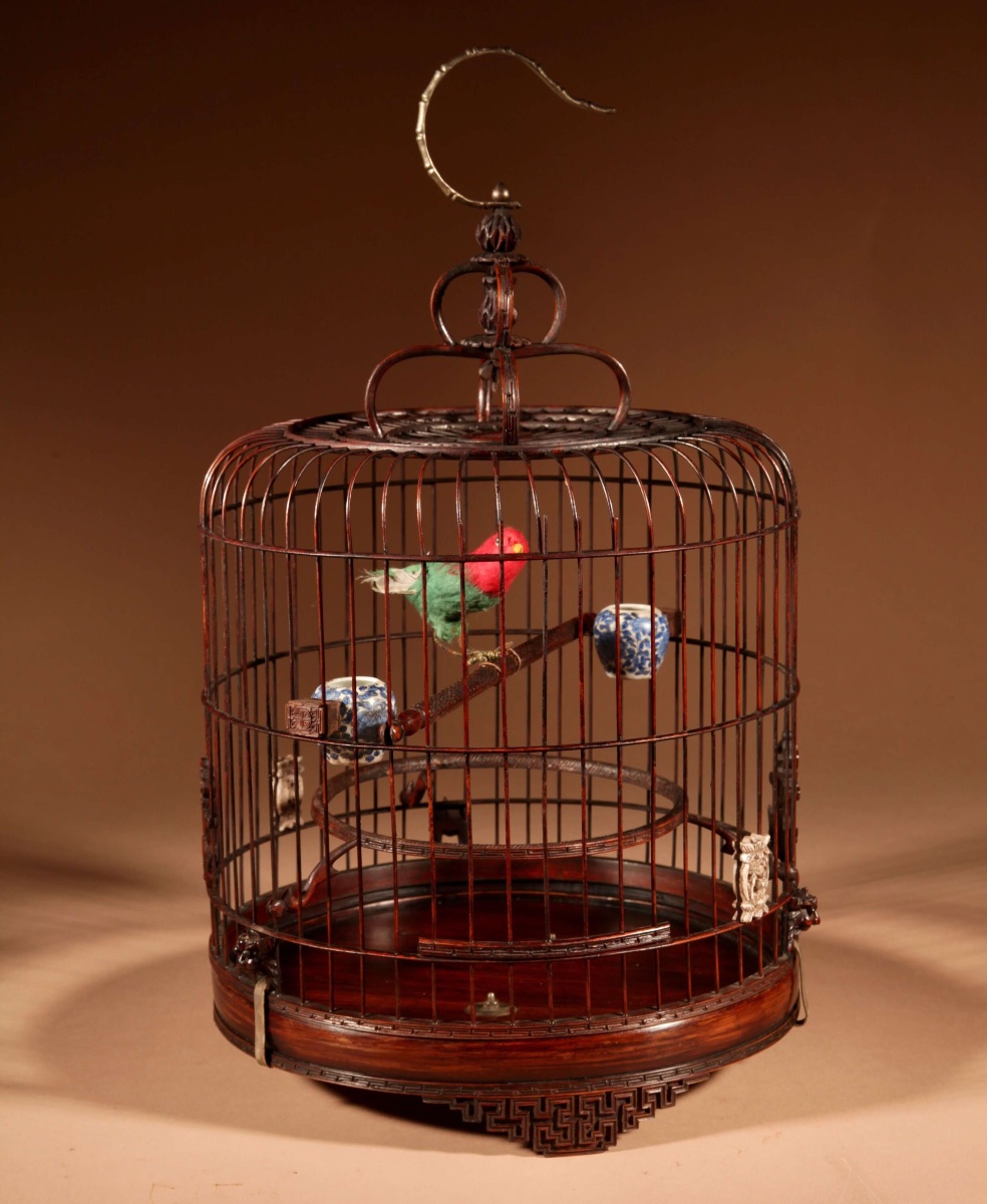 Fine Made And Carved Chinese Bamboo Bird Cage.-photo-2