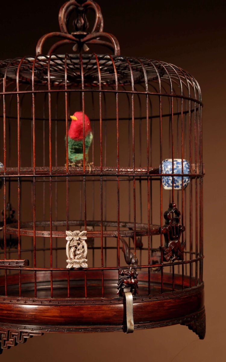 Fine Made And Carved Chinese Bamboo Bird Cage.-photo-8