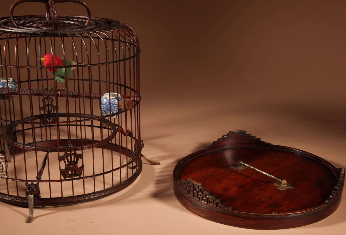 Fine Made And Carved Chinese Bamboo Bird Cage.