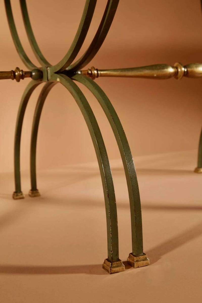 Four Parts Art Deco Wrought Iron, Brass And Original Glass French Coffee Table.-photo-4