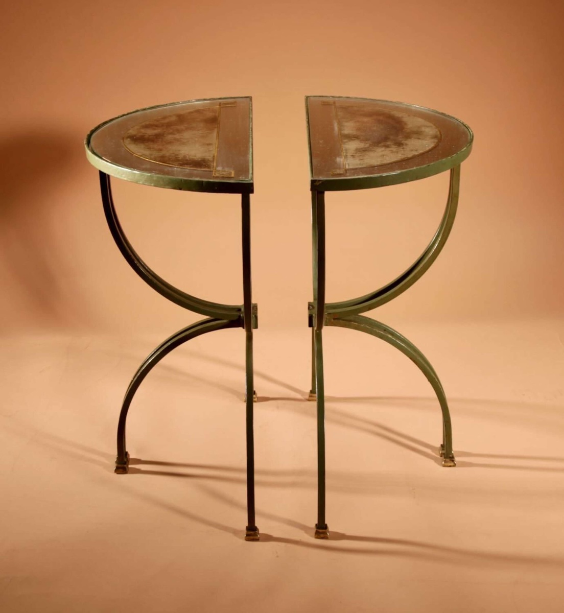 Four Parts Art Deco Wrought Iron, Brass And Original Glass French Coffee Table.-photo-4