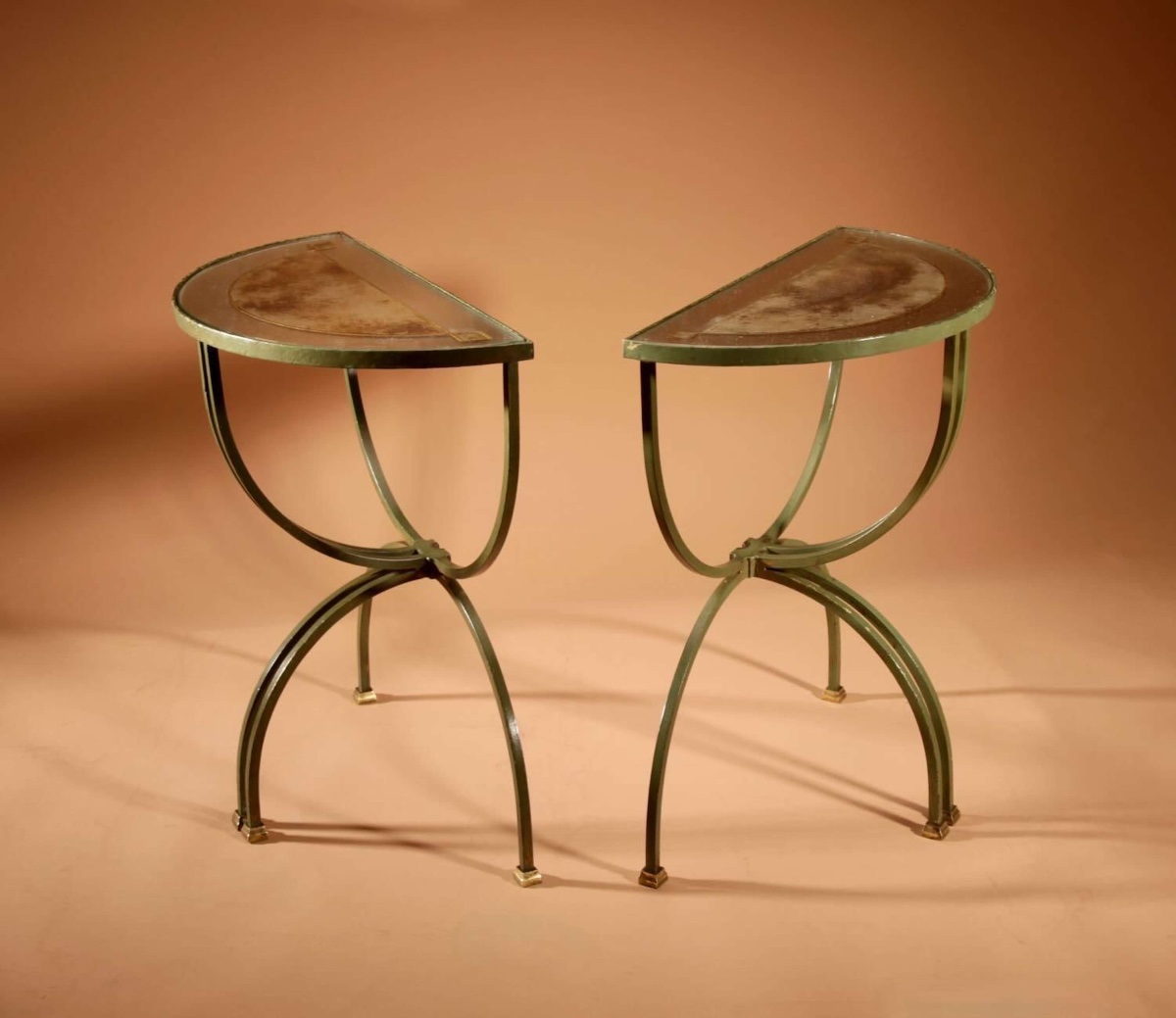 Four Parts Art Deco Wrought Iron, Brass And Original Glass French Coffee Table.-photo-6