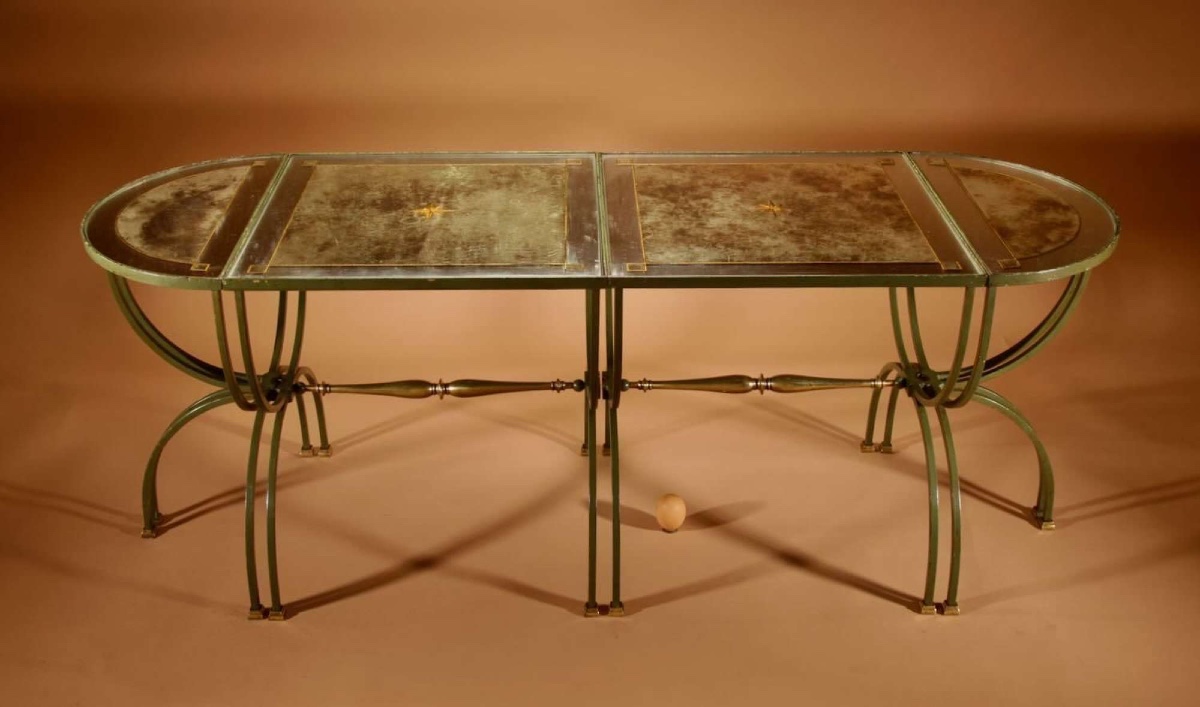 Four Parts Art Deco Wrought Iron, Brass And Original Glass French Coffee Table.-photo-7