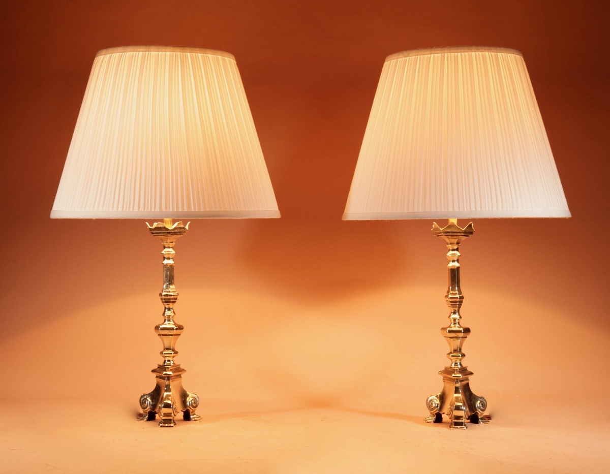   A Pair Of Original Cast Brass Table Lamps.