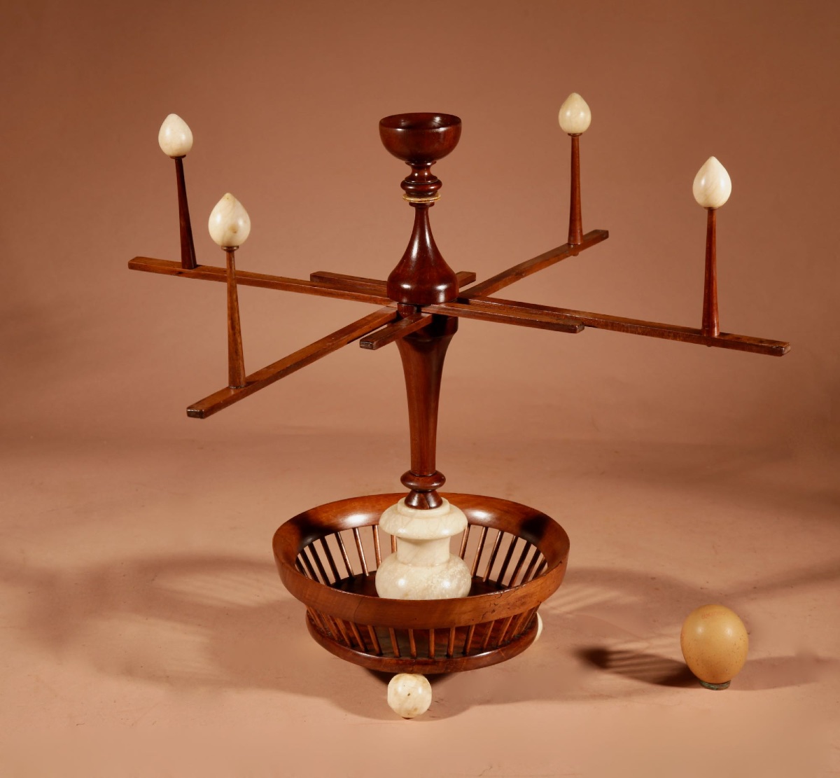 A Fine Very Rare Fruitwood And Alabaster Wool Winder Anglo Dutch Circa 1850.-photo-2