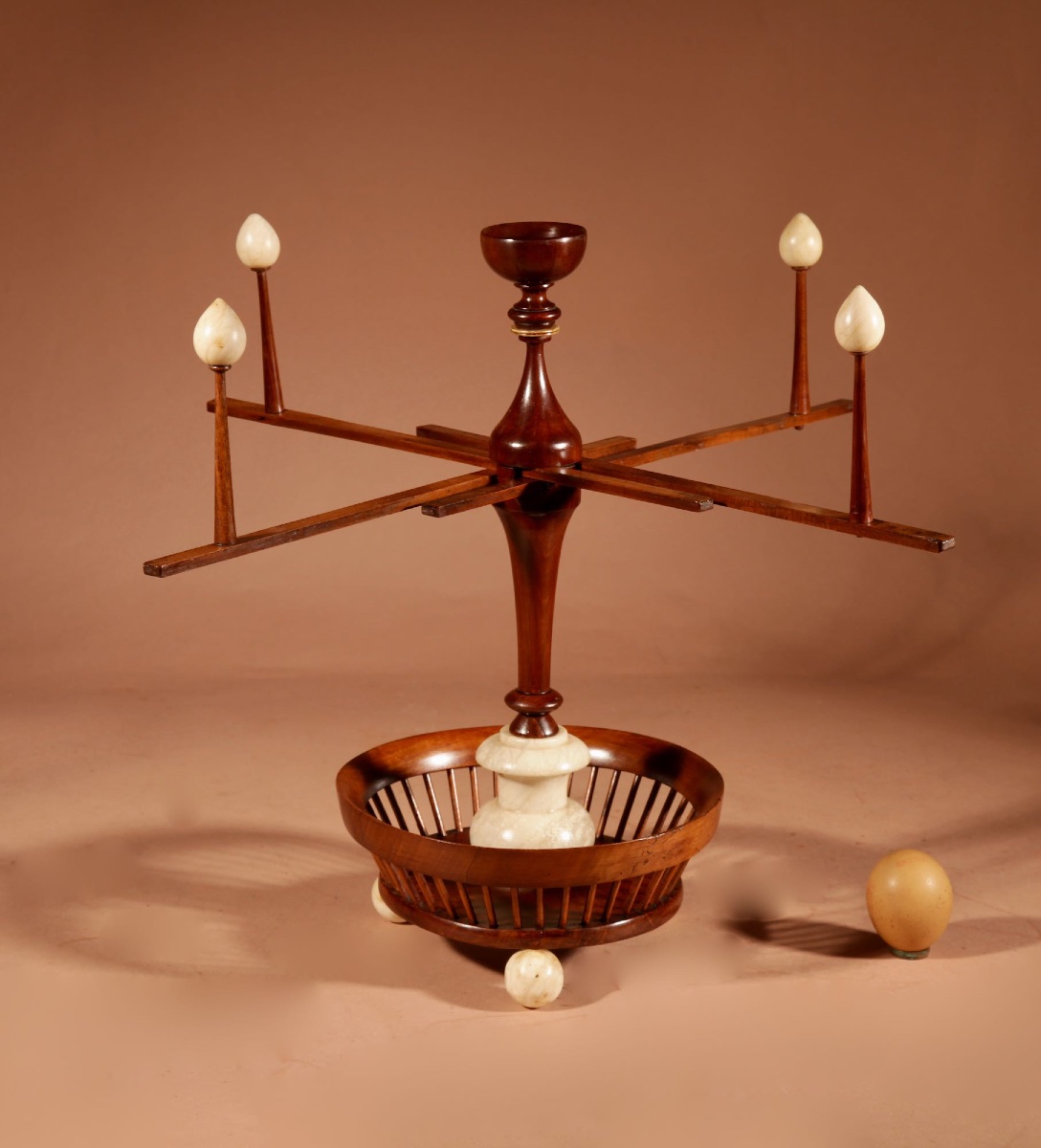 A Fine Very Rare Fruitwood And Alabaster Wool Winder Anglo Dutch Circa 1850.-photo-3