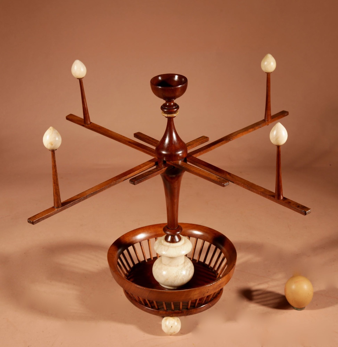 A Fine Very Rare Fruitwood And Alabaster Wool Winder Anglo Dutch Circa 1850.-photo-4