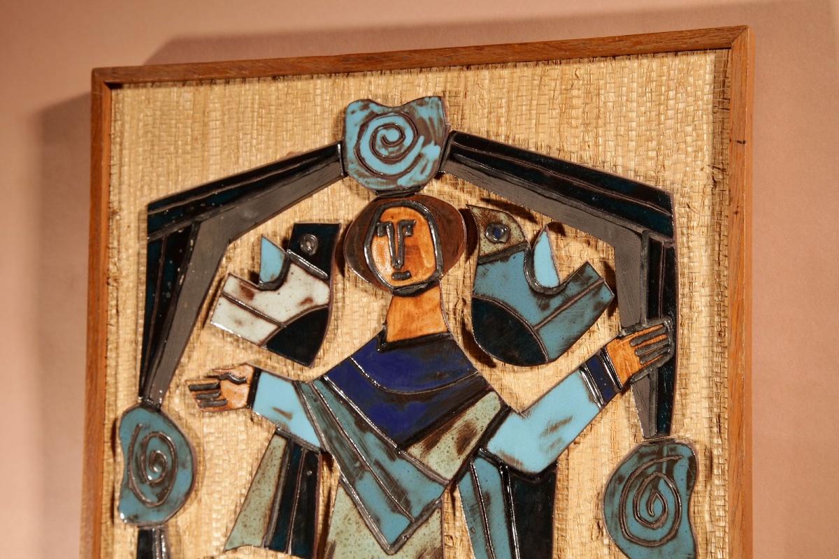 Intéressant bas-relief en céramique de l'artiste néerlandais Henk Potters, datant de 1967-photo-4