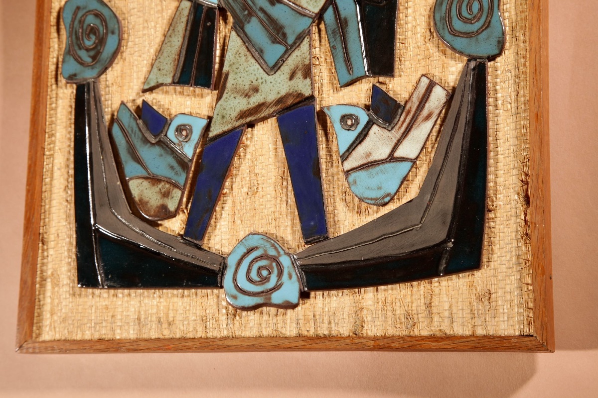 Intéressant bas-relief en céramique de l'artiste néerlandais Henk Potters, datant de 1967-photo-1