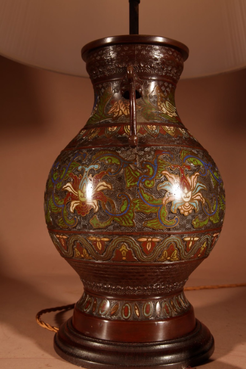 A Large Impressive Champlevé Japanese Bronze Table Lamp.-photo-3