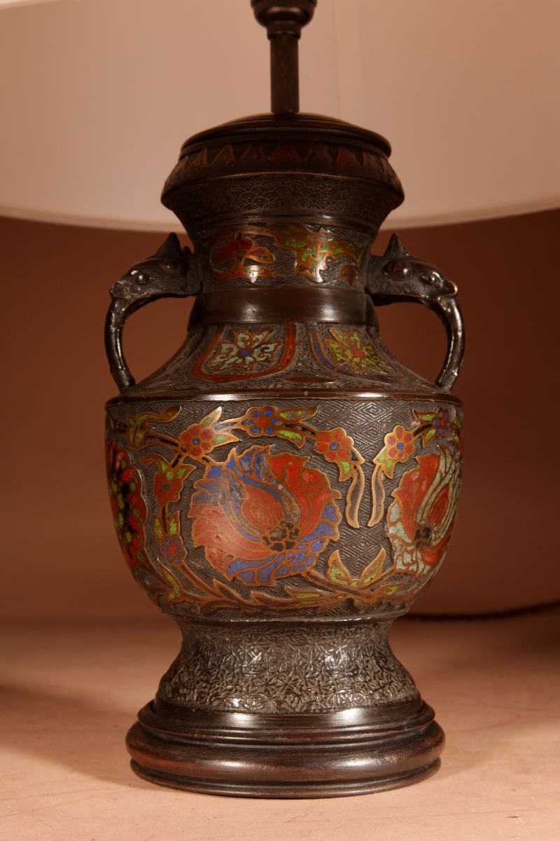 A Decorative Champlevé Japanese Bronze Table Lamp.-photo-2