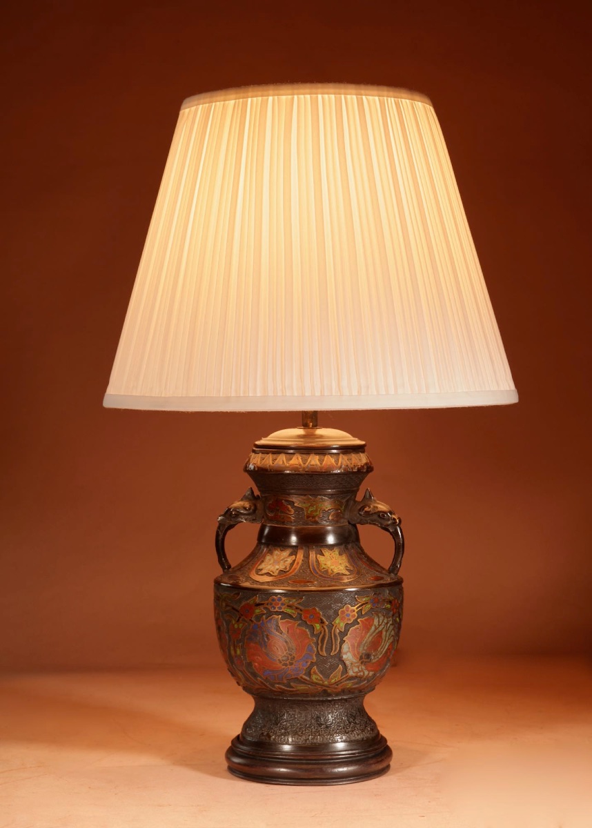 A Decorative Champlevé Japanese Bronze Table Lamp.