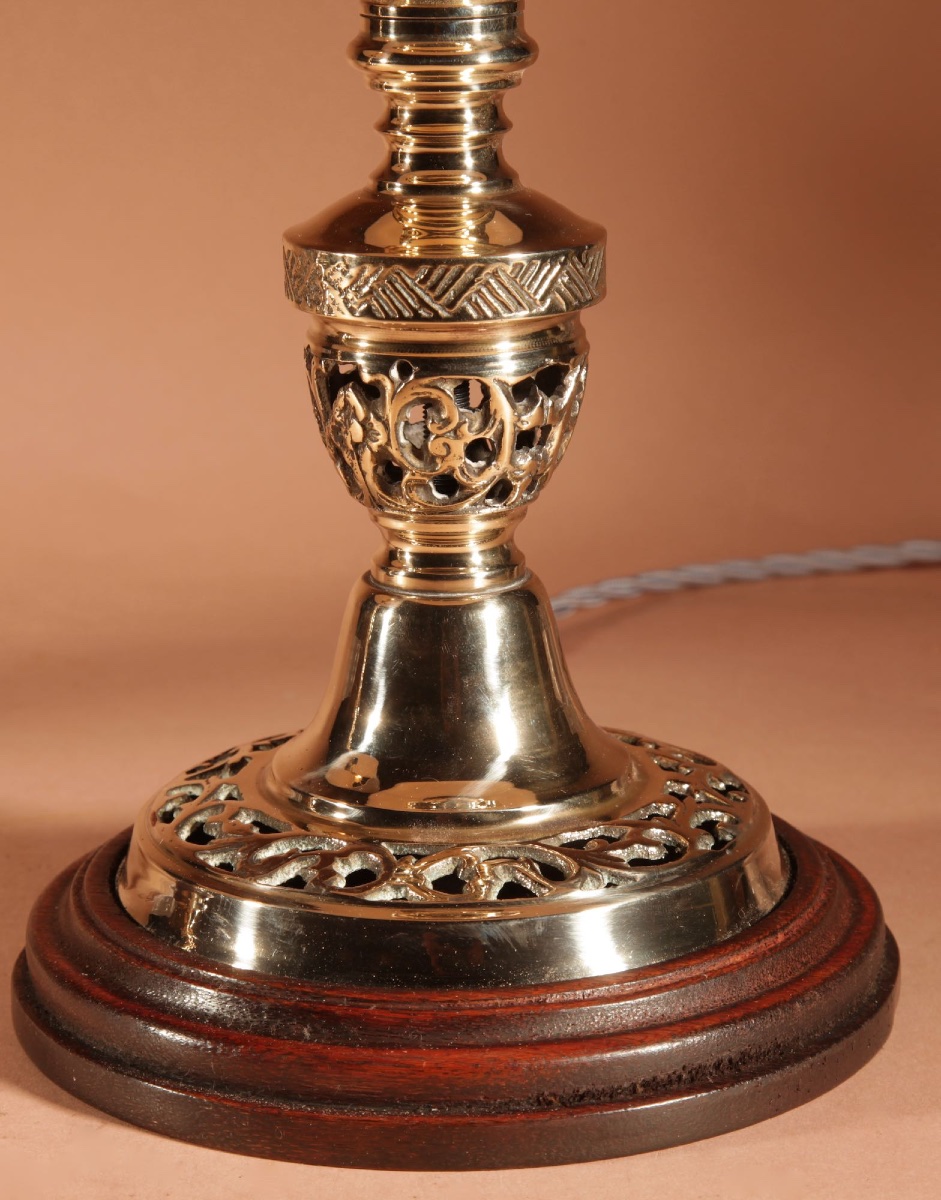 A Beautiful Pair Of Unusual Brass Openwork Ajour Cast Table Lamps Circa 1900-20.-photo-3
