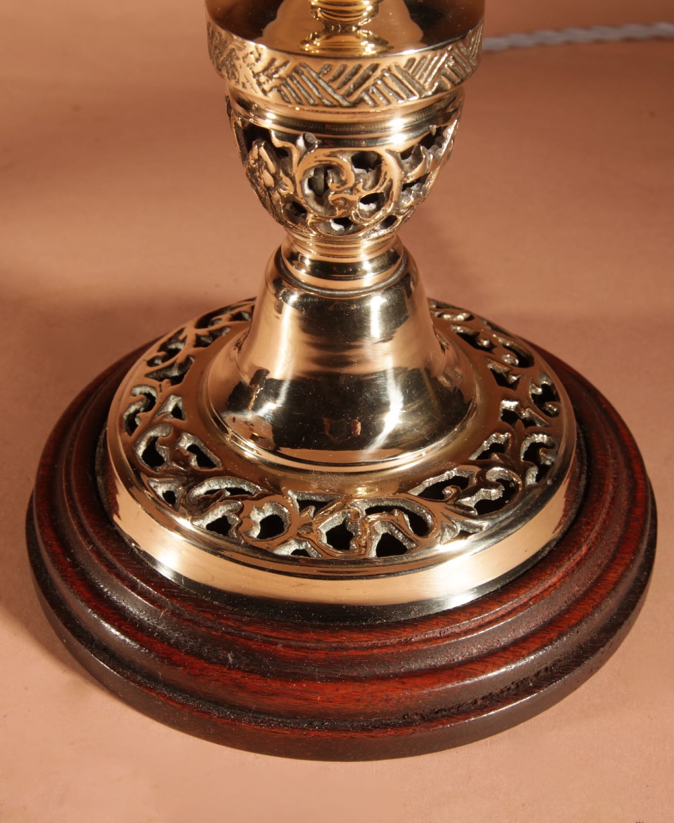 A Beautiful Pair Of Unusual Brass Openwork Ajour Cast Table Lamps Circa 1900-20.-photo-1