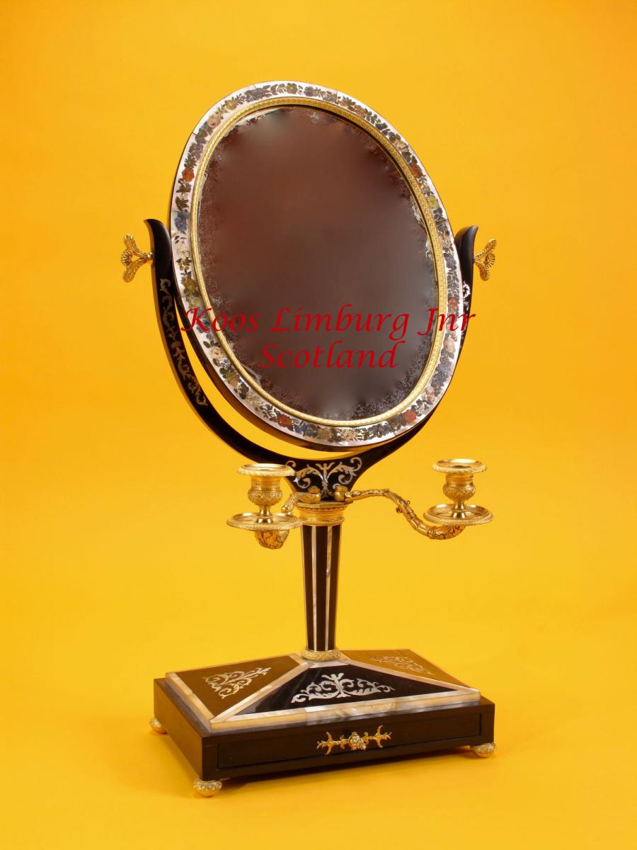 A Very Decorative And Original Ebony And Mother Of Pearl Russian/french Dressing Mirror,