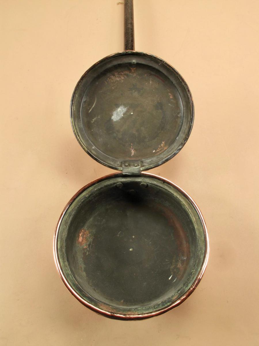 Very Decorative Copper And Wood Bed Warming Pan English 19th Century-photo-4