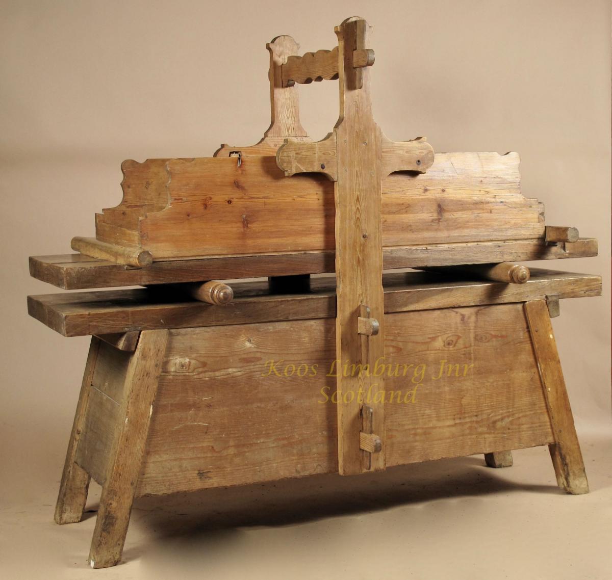 A Very Rare Wooden Mangling Table, For Mangling (ironing) Linen.  Anglo Dutch.  19th Century. 