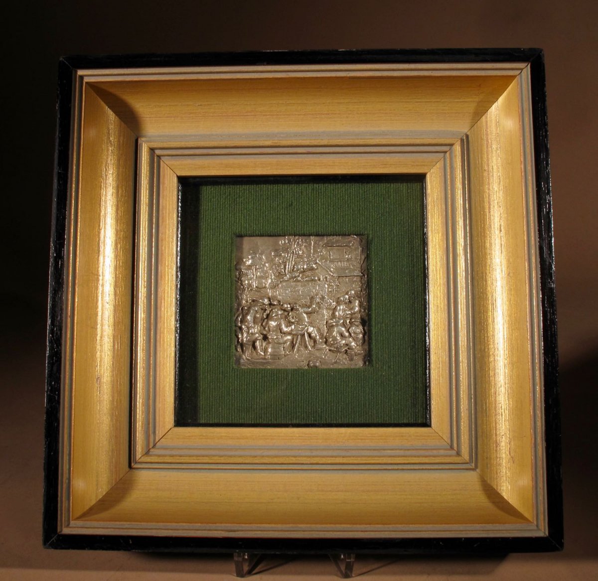  A Decorative Framed Silver? No Marks Relief Of Drinking-bout.-photo-2