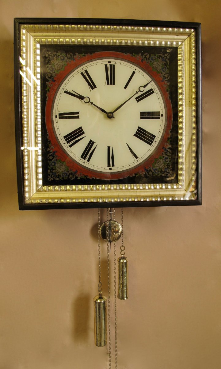 Wall Clock With Black Painted Glass Dial From The Black Forest (eglomise Glass)-photo-2