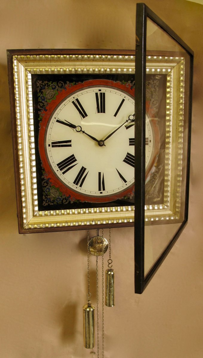 Wall Clock With Black Painted Glass Dial From The Black Forest (eglomise Glass)-photo-4