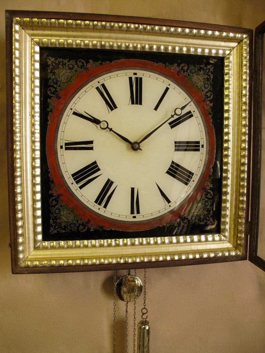 Wall Clock With Black Painted Glass Dial From The Black Forest (eglomise Glass)-photo-1