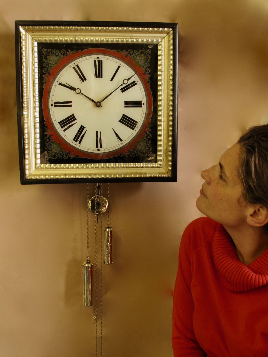 Wall Clock With Black Painted Glass Dial From The Black Forest (eglomise Glass)