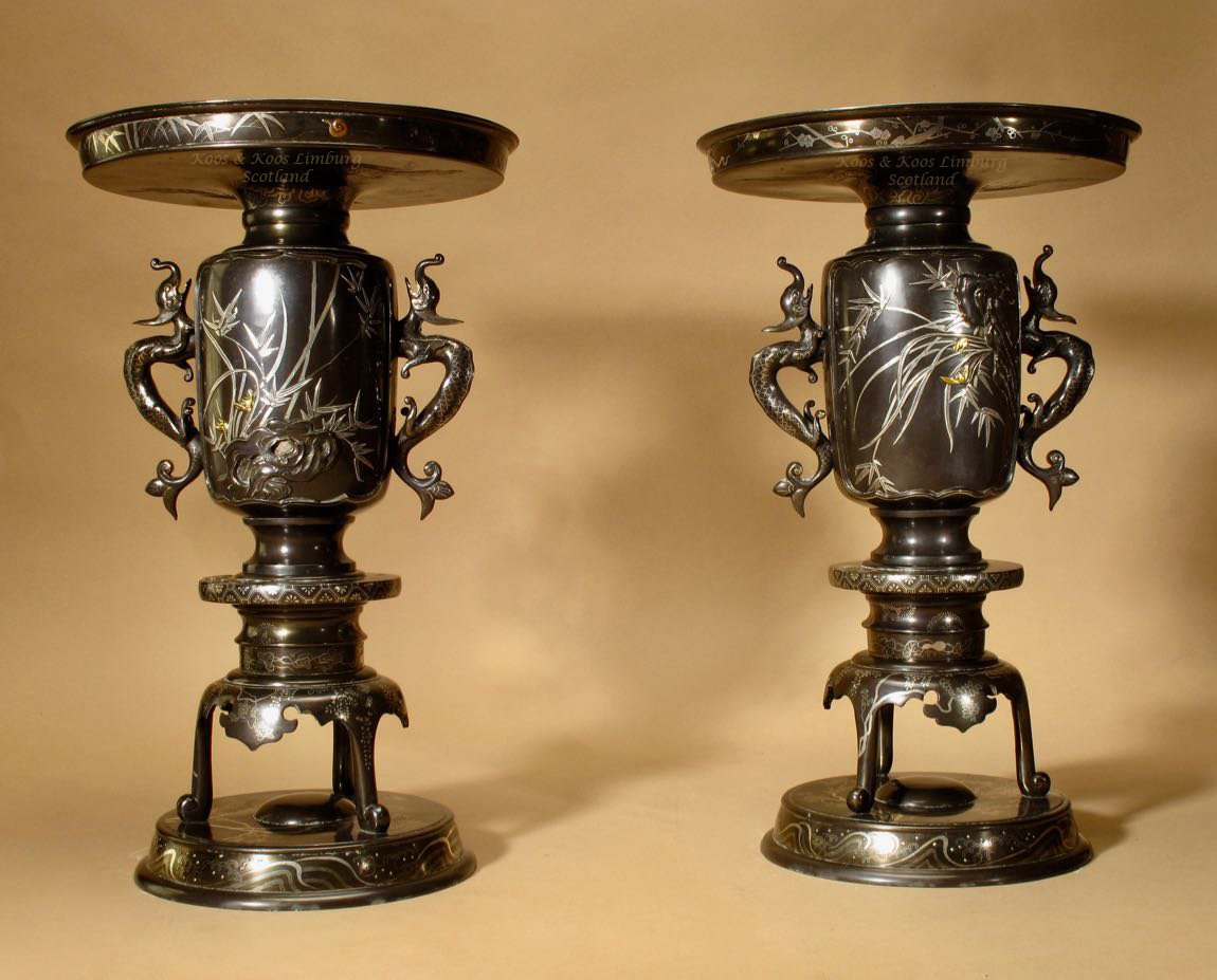  Pair Of Very Decorative Oriental Bronze Vases, Japan, Meiji Period, (1868-1912)  -photo-3