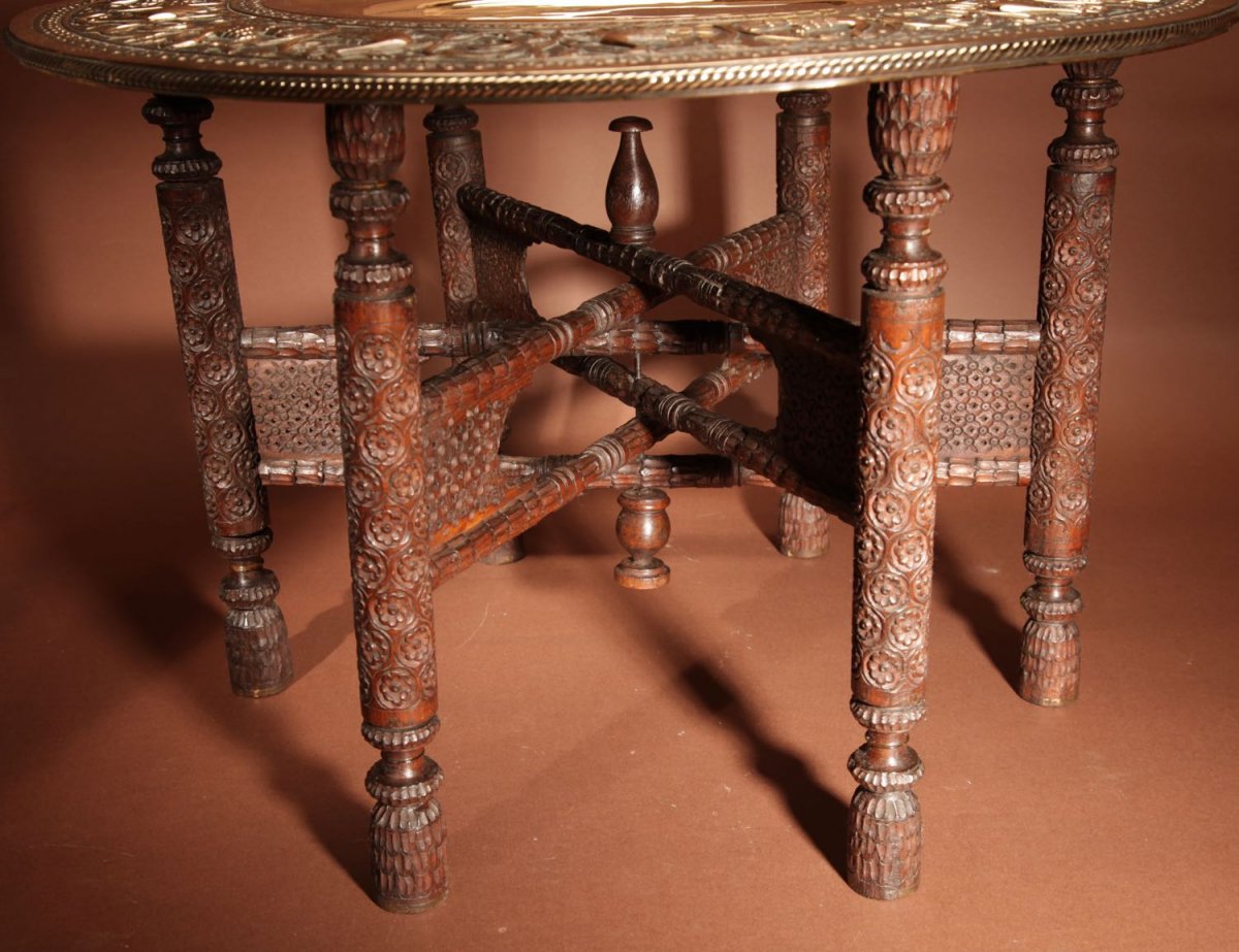 A Very Decorative Anglo Indian Middle Eastern Possible Mughal Empire Folding Coffee Table. Circ-photo-1