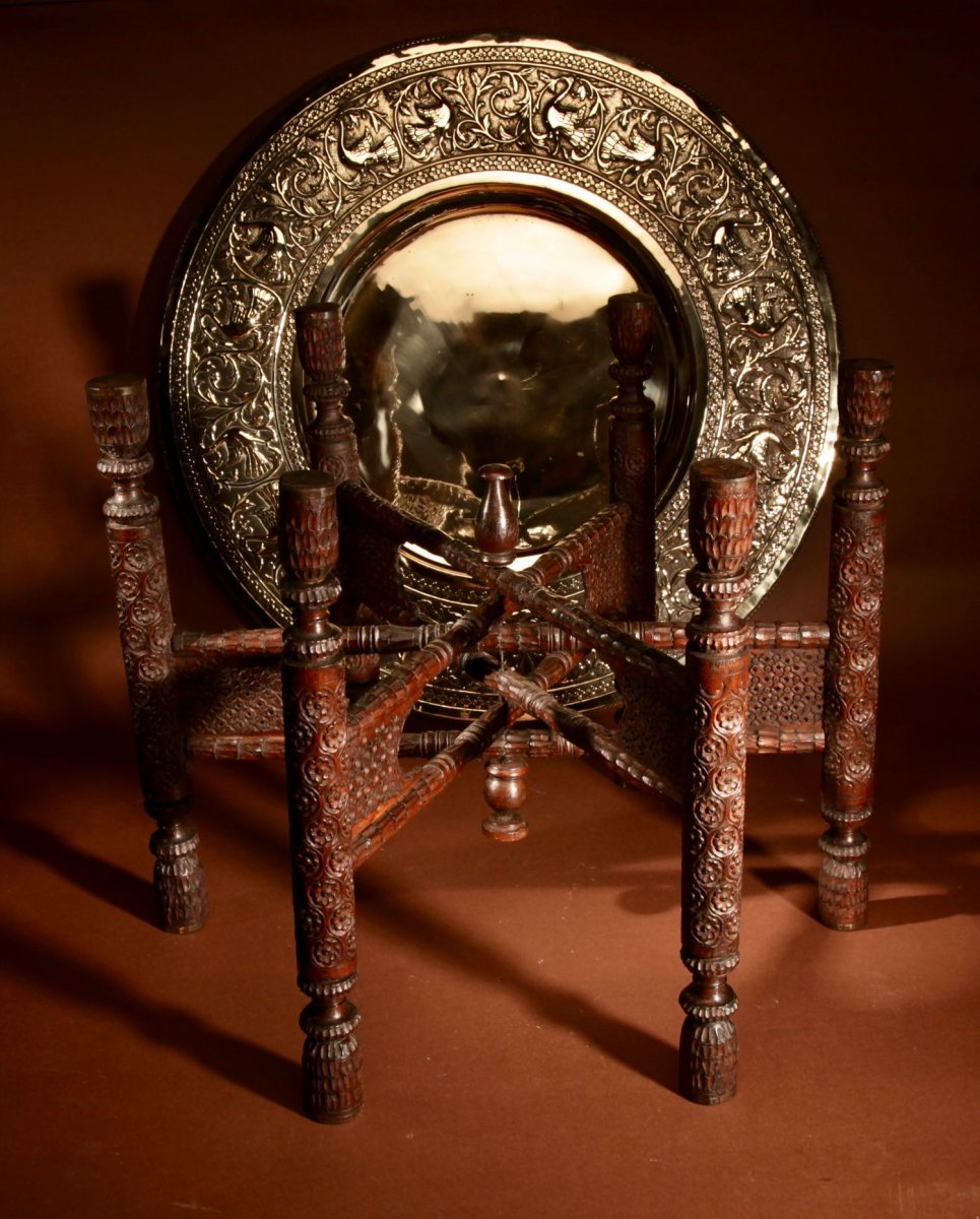 A Very Decorative Anglo Indian Middle Eastern Possible Mughal Empire Folding Coffee Table. Circ-photo-3