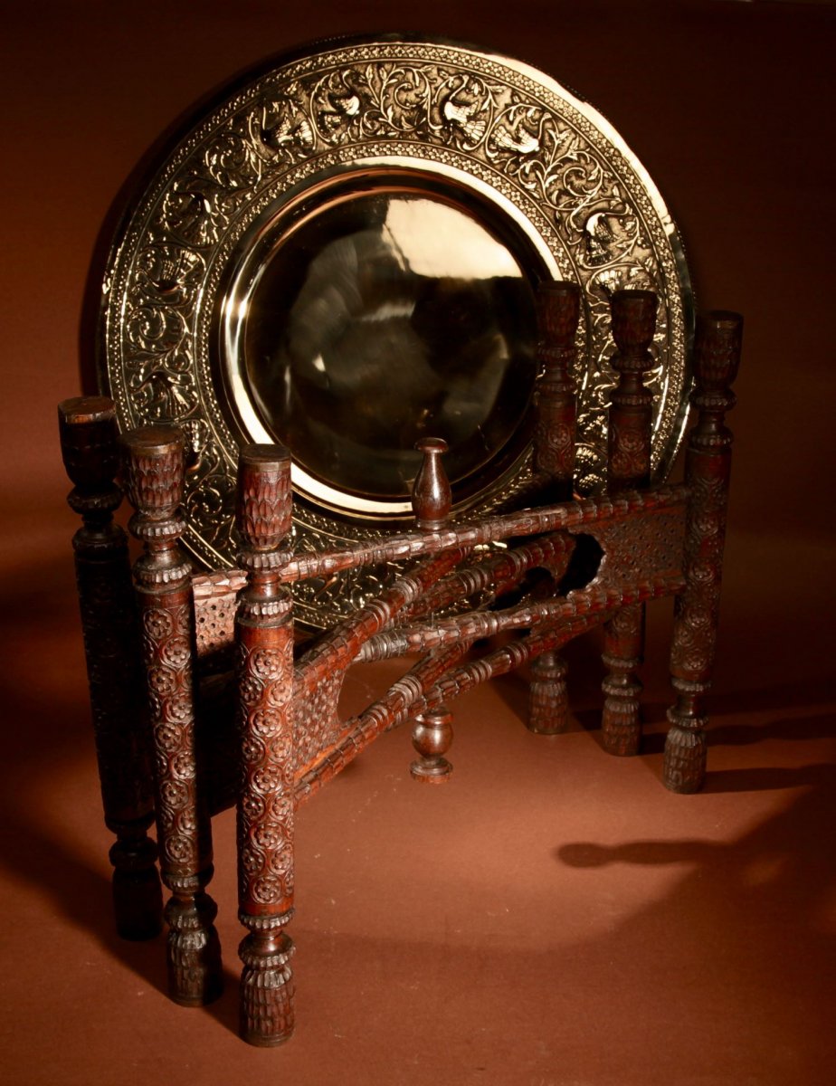 A Very Decorative Anglo Indian Middle Eastern Possible Mughal Empire Folding Coffee Table. Circ-photo-4