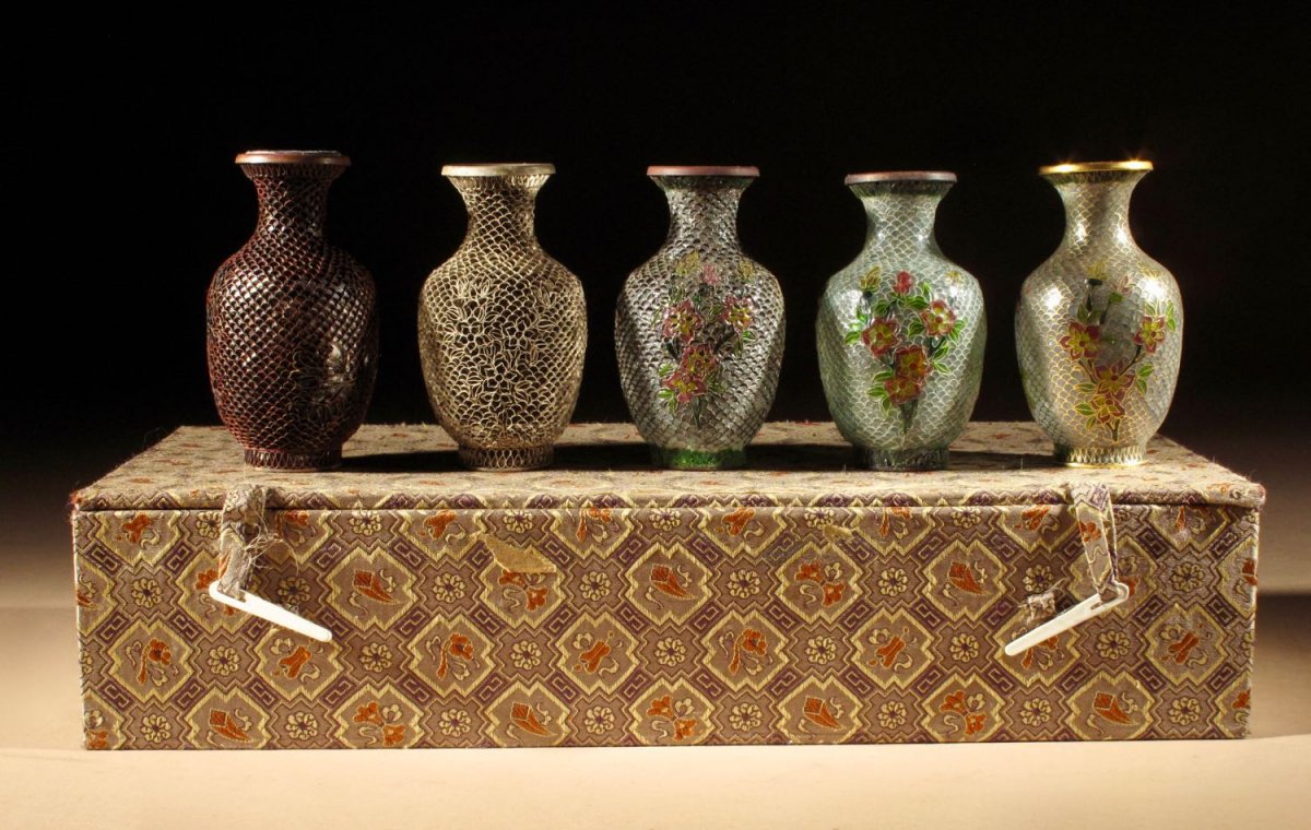 A  Rare Complete Chinese Demonstration Set How To Make Plique-a-jour Vases Circa 1920-1940.-photo-1